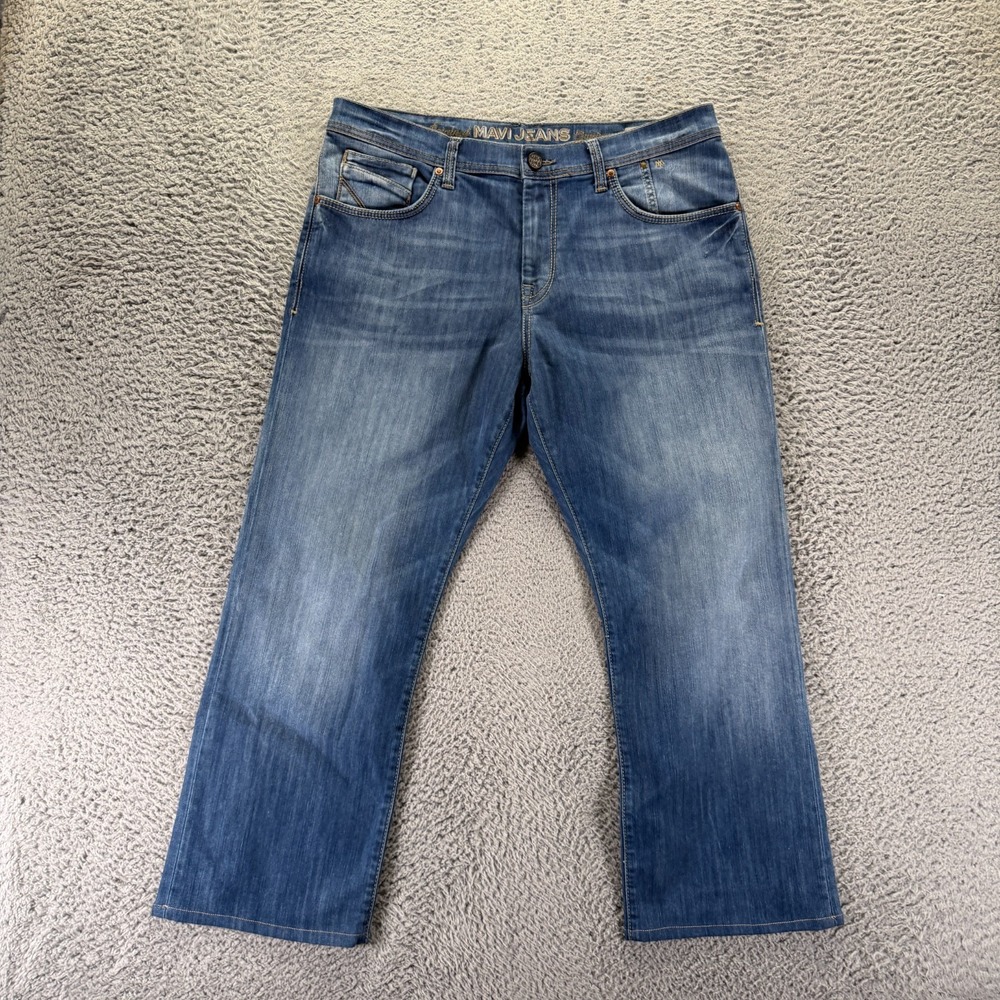 Mavi Matt Jeans Mens 36x27 Blue Cotton Denim Straight Whiskered Workwear Faded